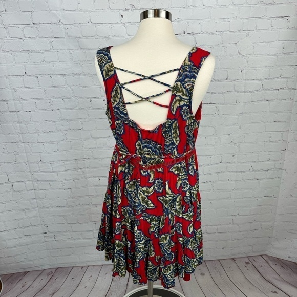 Maurices Dress Red Floral Skater Lined Crinkle Fabric Tie Back Sleeveless Large - Picture 3 of 11